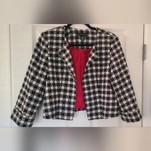Larry Levine size 10 cropped black cream grey red lined jacket